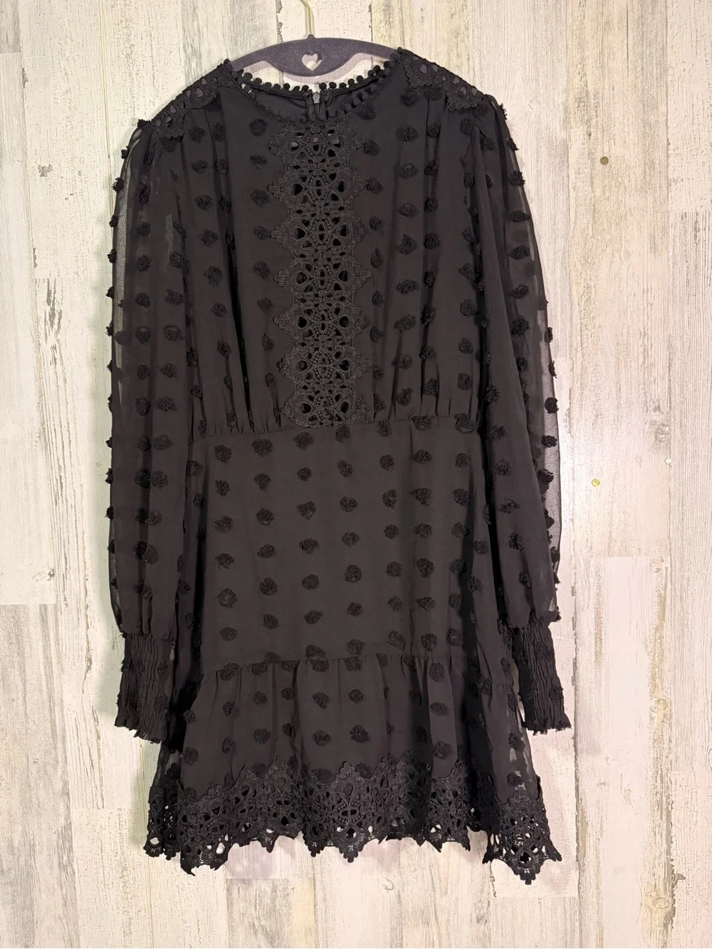 Lulus Black Swiss Dot Lace Long Sleeve Mini Dress S - Picture 6 of 10